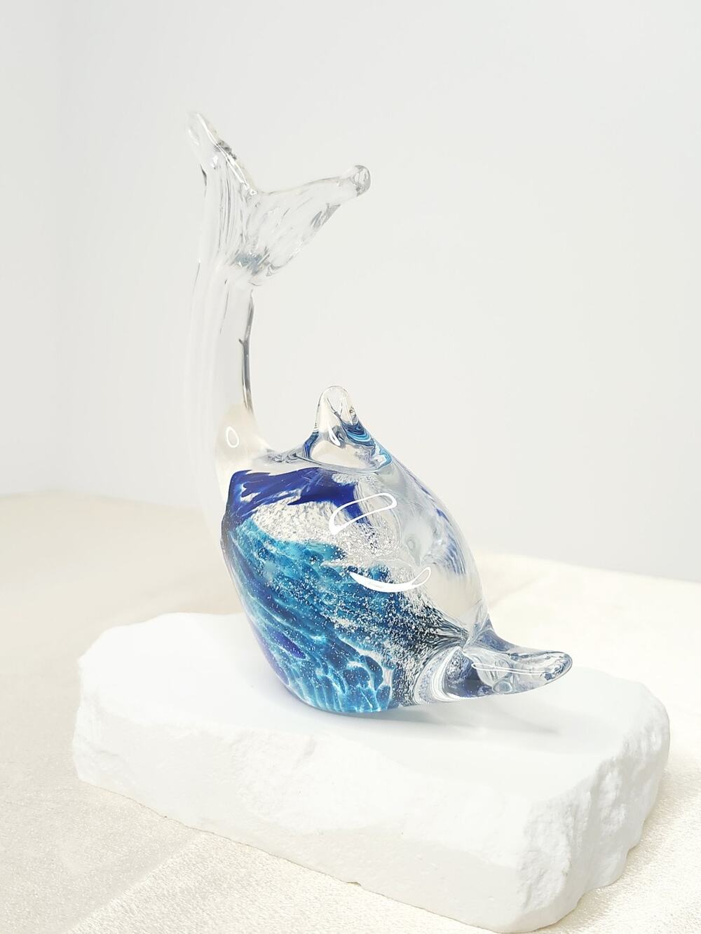 Vintage Murano Style Cobalt Blue Swirl Hand Blown Art Glass Dolphin Sculpture 5"